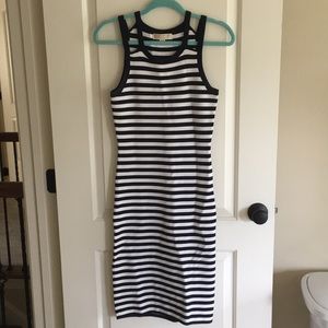 Michael Kors navy and white striped body con dress